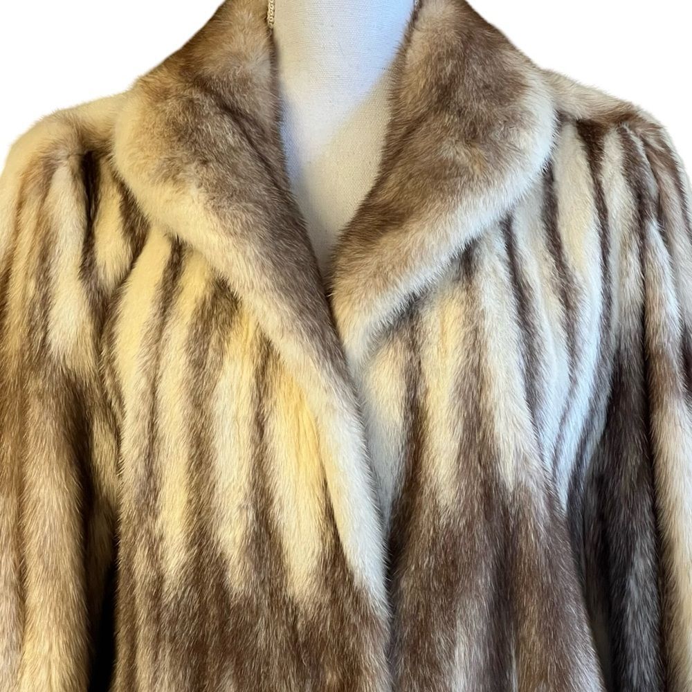 Saga Mink Natural Let Out Brown Cross Female Mink Fur Coat Size M Genuine Womens - Picture 2 of 14